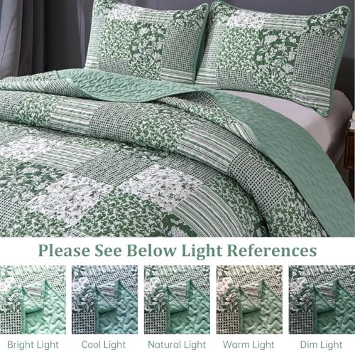 Mybedsoul Boho Quilts Queen Size, Patchwork Reversible Bedding Set, Green