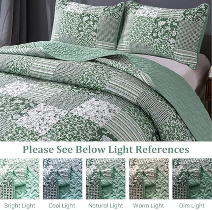 Mybedsoul Boho Quilts Queen Size, Patchwork Reversible Bedding Set, Green
