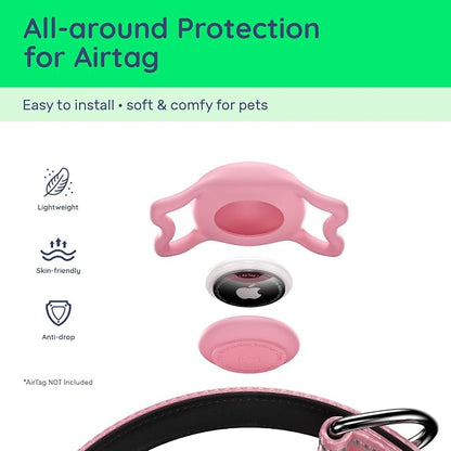 Airtag Dog Collar, Reflective Ultra-Durable Nylon Padded with QR Buckle & IP68 Waterproof Air Tag Holder Compatible for Apple AirTag, Comfortable for Small Medium Large Dogs (Pink,XL)