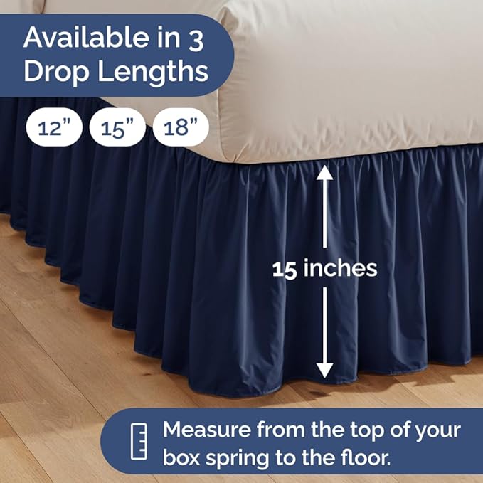 Bedskirt Full Size Ruffle - 15 inch Drop Dust Ruffle Bed Skirt with Platform - Ultra-Soft, Easy Fit, Premium Hotel Quality - Wrinkle, Fade & Shrink Resistant - for Women, Men, Kids and Teens - Navy