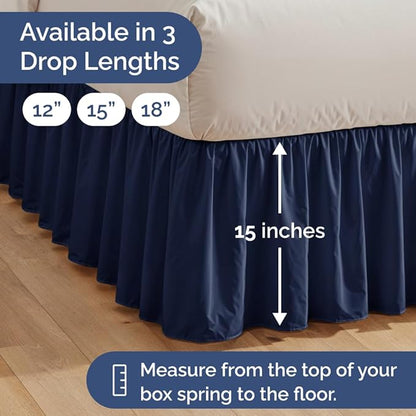 Bedskirt Queen Size Ruffle - 15 inch Drop Dust Ruffle Bed Skirt with Platform - Ultra-Soft, Easy Fit, Premium Hotel Quality - Wrinkle, Fade & Shrink Resistant - for Women, Men, Kids and Teens - Navy