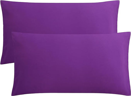 FLXXIE King Pillow Cases Set of 2, Soft Microfiber Pillow Covers with Envelope Closure, Wrinkle, Fade and Stain Resistant Pillowcases, 20x36, Purple
