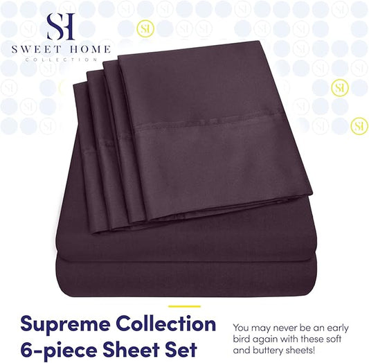 Queen Sheets Purple - 6 Piece 1500 Supreme Collection Fine Brushed Microfiber Deep Pocket Queen Sheet Set Bedding - 2 Extra Pillow Cases, Great Value, Queen, Purple