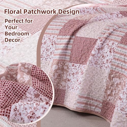 Mybedsoul Pink Boho Quilt King Size, Patchwork Reversible Bedding Set