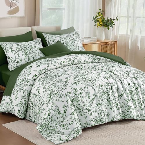 King Size Comforter Set 8 Pieces Emerald Floral Bed in a Bag Comforter Sets