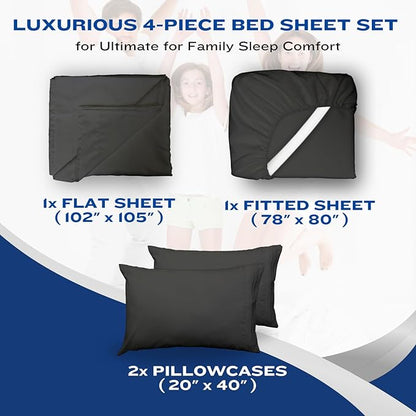 DREAMCARE Twin XL Sheet Set - Cooling Bed Sheets - 4pc Set - Up to 15" Deep Pocket Sheets - Soft & Long Lasting 100% Fine Brushed Polyester with Side Pocket - Gray