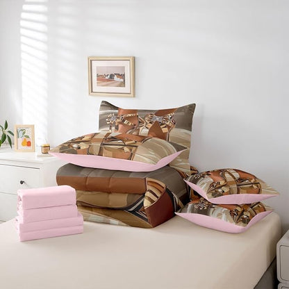 Erosebridal High-Heels Girlish Girls 7 Piece Bedding Set Queen Size Romantic Fashion Comforter Sets Fashionable Gorgeous Sheet Set for Kids Children Women Bedroom Modern Minimalist Gold Bed in A Bag