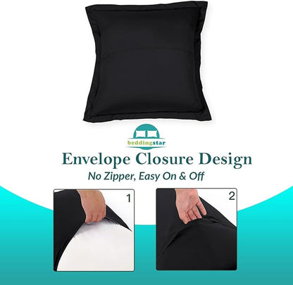 Euro Sham Covers 24x24 Set of 2 Black 600 Thread Count 100% Egyptian Cotton Pack of 2 Euro 24x24 Pillow Covers Cushion Cover Cases Soft Skin Friendly European Size Decorative Square Pillow Shams