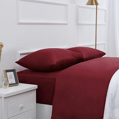 4 Piece Bed Sheet Set - 1 Flat Sheet,1 Fitted Sheet and 2 Pillow Cases,Brushed Microfiber Luxury Bedding with Deep Pockets (Full,Burgundy)