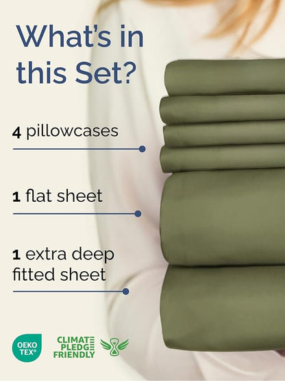 Extra Deep Queen Sheet Set - 6 Piece Breathable and Cooling Sheets - Hotel Luxury Bedding for Women, Men, Kids & Teens - Easy Secure Fit - Soft, Wrinkle Free & Comfy - Extra Deep Pockets - Sage Green