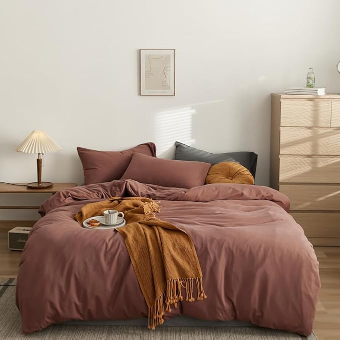 CLOTHKNOW Brick Red King Size Comforter Set Brownish Bedding Comforter Sets Rust Red Comforter King Soft Blackish Comforter with 2 x Pillow Cases