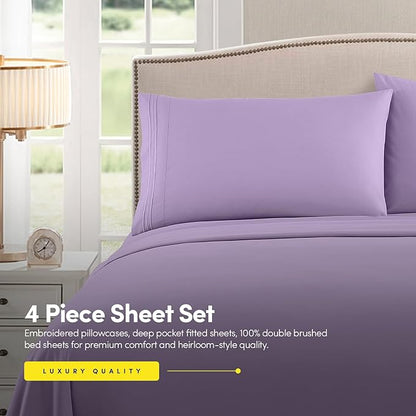 Clara Clark Supreme 1500 Collection 3pc Bed Sheet Set - Twin Single Size, Lavender