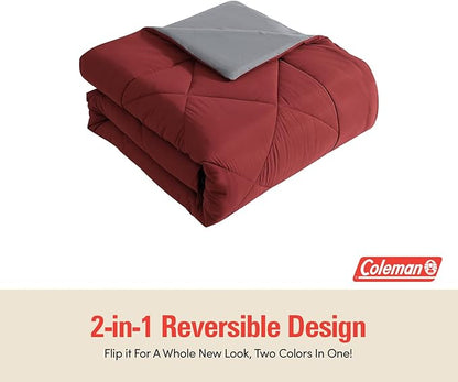 Coleman Twin XL Comforter Set Reversible Bed-in-a-Bag– Double-Sided Color Options, All-Season Comforter + Shams + Sheets – Perfect for Home, Cabin or Camp Use, Burgundy/Gray