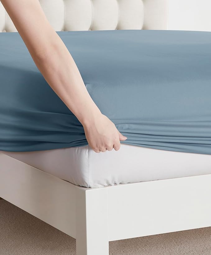 Clara Clark Bed Sheets, Premier 1800 Series Bed Sheet Set, Deep Pocket, Wrinkle, Fade, Stain Resistant, Luxury Soft Bedding Sheets & Pillowcases, Split King, Stone Blue