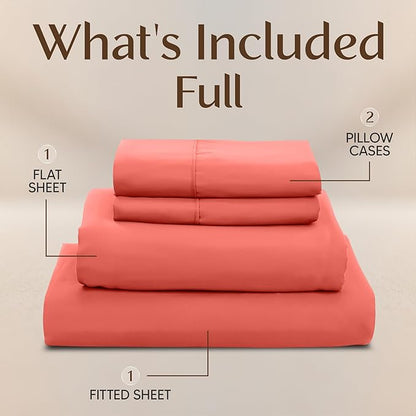 Utopia Bedding Full Size Sheet Set – 4 Piece Bed Sheets, Soft and Breathable Microfiber, Includes 1 Fitted Sheet, 1 Flat Sheet and 2 Pillowcases – Oeko Tex (Coral)