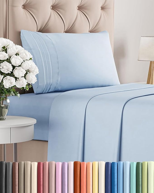 Twin XL Size 3 Piece Sheet Set - Comfy Breathable & Cooling Bed Sheets Set - Hotel Luxury Bedding for Women, Men, Kids, Teens, Boys & Girls - Deep Pockets, Soft and Wrinkle Free - Oeko-Tex - Sky Blue