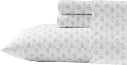 Laura Ashley - Twin Sheets, Lightweight & Breathable Cotton Percale Bedding Set with Matching Sham(s), Oeko-Tex Certified (Francesca Grey, Twin)