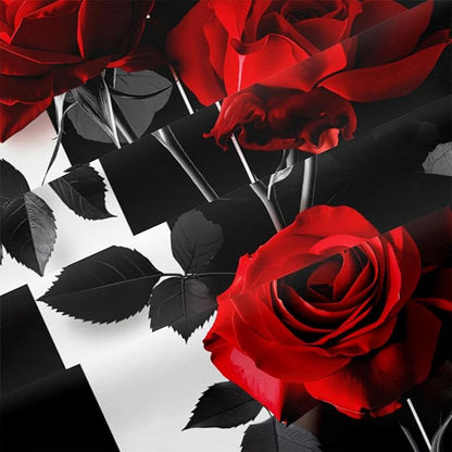Rose Comforter Set King Black Red Bedding Set Striped Floral Bedding for Women Aesthetic Comforter with 2 Pillowcases, Ultra Soft Lightweight 3Pieces