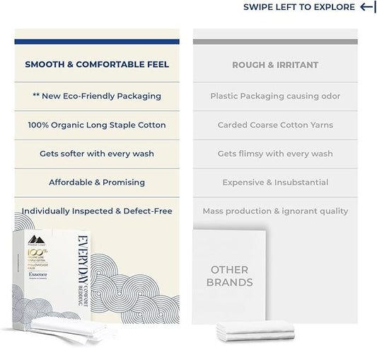 Mayfair Linen 100% Organic Cotton King Size Pillow Cases Set of 4 - Soft Hotel Quality Covers for King Size Pillows (White, 2 Pair), GOTS Certified, Crisp, Cooling Percale Weave Cotton Pillowcases
