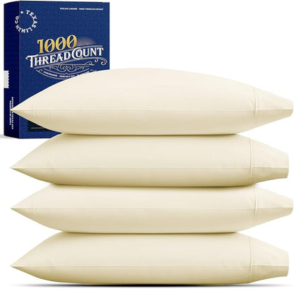 TEXAS LINEN CO. 100% Egyptian Cotton King Size Pillow Cases Set of 4 - Luxury High Thread Count Cotton Pillowcases (2 Pair, Ivory), Silky Soft, Cooling, Extra Long Staple Hotel Quality Pillow Cases