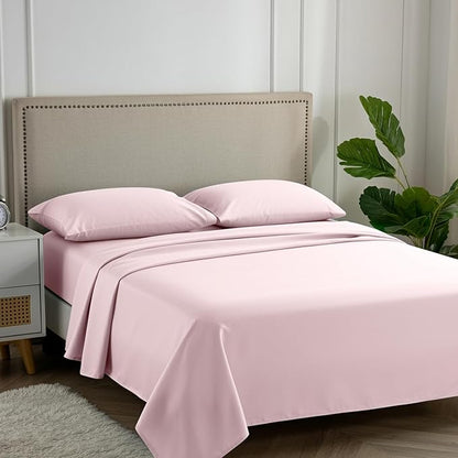 Carressa Linen 100% Egyptian Cotton Queen Sheet Set - 600 Thread Count Egyptian Cotton Queen Sheets Set (4 PC, Soft Blush), Ultra Soft, Cooling, 16" Deep Pocket Sateen Weave Luxury Hotel Bed Sheet