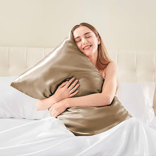 BEDELITE Satin Body Pillow Cover, Super Soft and Cooling Body Pillow Pillowcase for Hair and Skin, Breathable Silky Full Long Pillowcase Cover(20"x54", Tawny Brown)