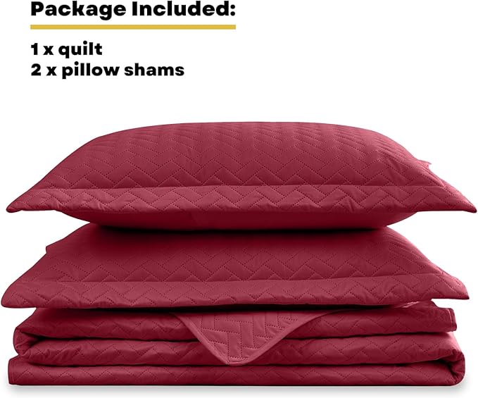 Maple&Stone Quilt Set Twin Size, Burgundy Lightweight Bedspread Ultrasonic Chevron Pattern Light Coverlet for All Season Comforter Bedding Decor - 2 Piece Twin Bed Cover Sets