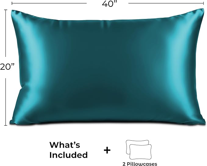Pure Bedding Satin Pillowcase 2 Pack - King Size (20"x40", Teal) - Silky Pillow Cases for Hair and Skin - Satin Pillow Covers with Envelope Closure - Extra Soft Premium Microfiber
