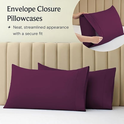 LuxClub 3 PC Sheet Set Sheets Deep Pockets 18" Eco Friendly Wrinkle Free Sheets Machine Washable Hotel Bedding Silky Soft - Eggplant Twin