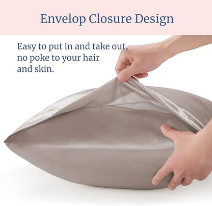 BEDELITE Satin Pillowcase for Hair and Skin, Super Soft and Cooling Similar to Silk Pillow Cases 2 Pack with Envelope Closure, Gift for Women Men(20"x40" King Size, Rose Taupe)