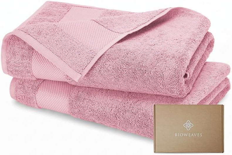 BIOWEAVES 100% Organic Cotton 700 GSM Plush Luxury Bath Towels for Bathroom 30" x 58" GOTS Certified - Dusty Pink, Pack of 2