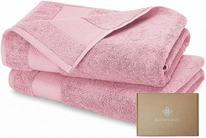 BIOWEAVES 100% Organic Cotton 700 GSM Plush Luxury Bath Towels for Bathroom 30" x 58" GOTS Certified - Dusty Pink, Pack of 2