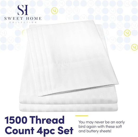 Twin Size Bed Sheets - 4 Piece 1500 Supreme Collection Fine Brushed Microfiber Deep Pocket Twin Sheet Set Bedding - 1 EXTRA PILLOW CASES, GREAT VALUE, Twin, Dobby White