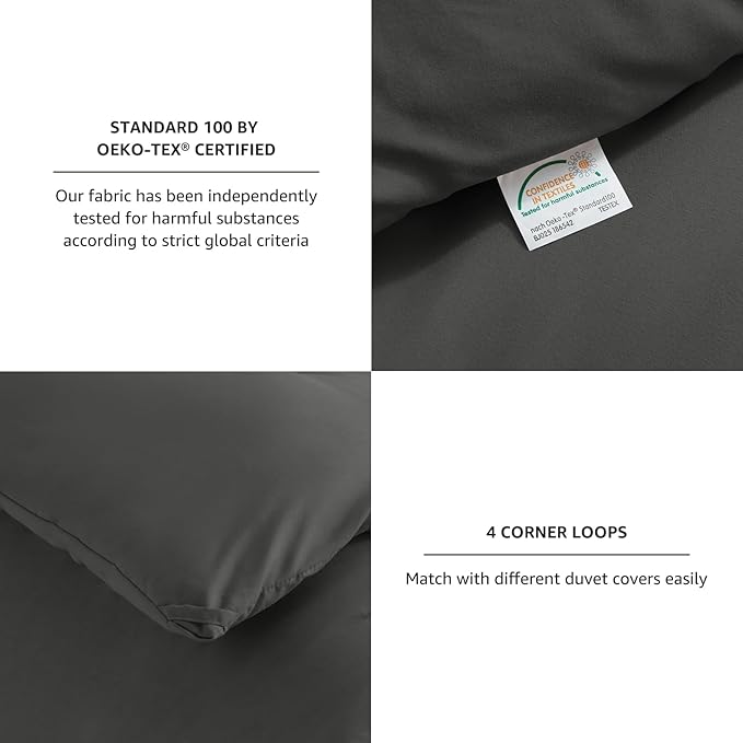 CozyLux King Size Comforter Set Dark Grey, 3 Pieces Solid Comforters King Size Breathable Bedding Sets, Dark Gray Luxury Soft Lightweight Bed Set with Down Alternative Comforter and 2 Pillowcases