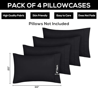 Utopia Bedding Queen Pillow Cases - 4 Pack - Envelope Closure - Soft Brushed Microfiber Fabric - Shrinkage and Fade Resistant Pillow Covers Queen Size 20 X 30 Inches (Queen, Black)