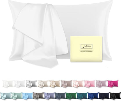 Mulberry Silk Pillowcase for Hair and Skin Standard Size 20"X 26" Pillow Case with Hidden Zipper Soft Breathable Smooth Cooling Silk Pillow Covers for Sleeping (White,Standard,1Pcs)