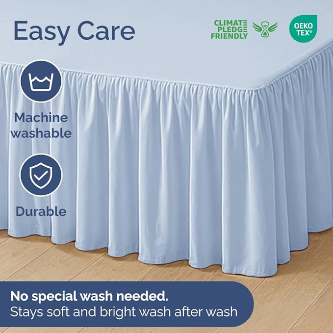 Bedskirt Twin Size Ruffle - 12 inch Drop Dust Ruffle Bed Skirt with Platform - Ultra-Soft, Easy Fit, Premium Hotel Quality - Wrinkle, Fade & Shrink Resistant - for Women, Men, Kids & Teens - Sky Blue