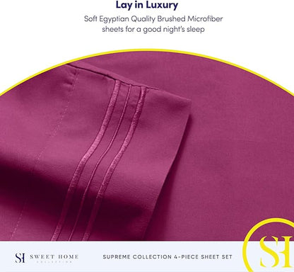 King Size Sheets - Breathable Luxury Bed Sheets with Full Elastic & Secure Corner Straps Built In - 1800 Supreme Collection Extra Soft Deep Pocket Bedding Set, Sheet Set, King, Berry