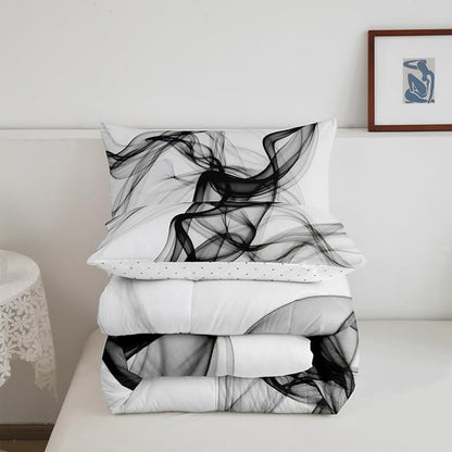 Erosebridal Geometric Quilt Insert Toddler Size Ink Line Bedding Set for Minimalists Gradient Stripe Aesthetic White Comforter Warm Soft Comforter Set