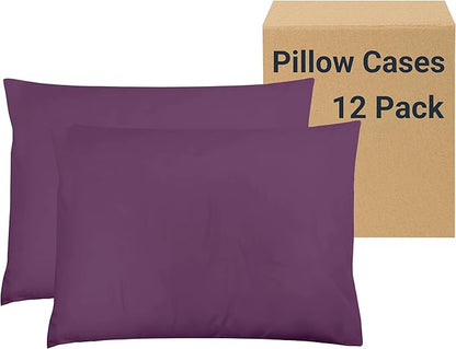 ZPECC Pillow Cases King Size Set of 12, 20x36 Envelope Closure Pillowcases, Soft Plain Brushed Microfiber Covers Hypoallergenic Breathable, Dark Purple