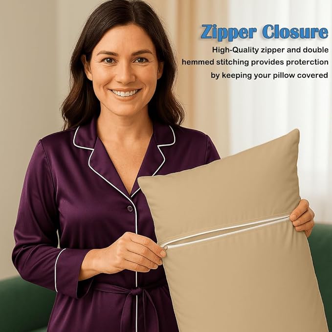 Comfort Beddings Body Pillowcase, 100% Organic Cotton 600 Thread Count Sateen, Soft Cooling Taupe, 1-Pack, Hidden Zipper Closure, Hotel Quality, Fade & Shrink Resistant, 20 x 54 Inches