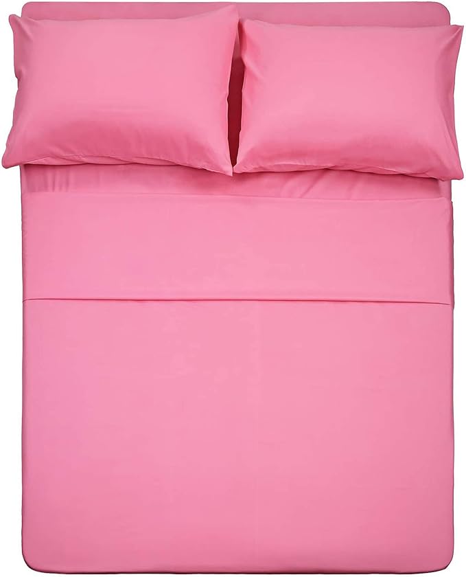 4 Piece Bed Sheet Set (Queen,Peach Pink) 1 Flat Sheet,1 Fitted Sheet and 2 Pillow Cases,Brushed Microfiber Luxury Bedding with Deep Pockets
