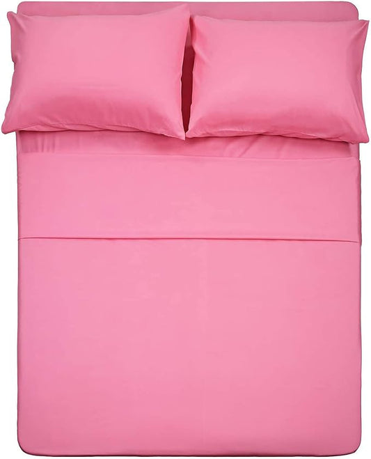 4 Piece Bed Sheet Set (Full,Peach Pink) 1 Flat Sheet,1 Fitted Sheet and 2 Pillow Cases,Brushed Microfiber Luxury Bedding with Deep Pockets