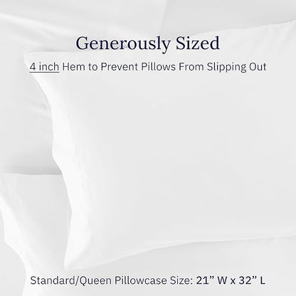 CALIFORNIA DESIGN DEN Luxuriously Soft Hotel Quality 600 Thread Count, 100% Cotton Set of 2 Cases, Crisp & Cool White Standard Pillow Cases Fits Standard & Queen Pillows (Bright White)