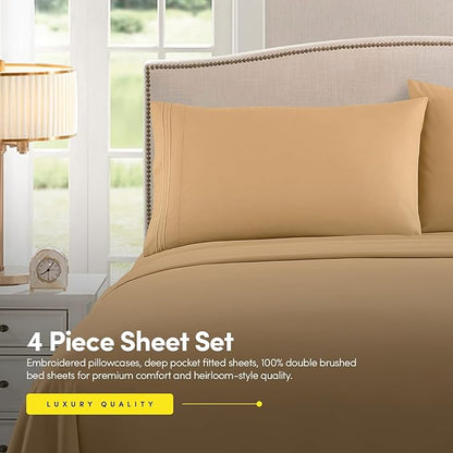 1500 Supreme Collection Extra Soft RV Queen Sheets Set, Camel - Luxury Bed Sheets Set with Deep Pocket Wrinkle Free Bedding, Over 40 Colors, RV Queen Size, Camel Short Queen