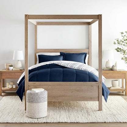 LINENS & HUTCH Comforter Set Patterned Microfiber All Season Down-Alternative Ultra Soft Bedding in Farmhouse Dreams - Full/Queen Farmhouse Dreams Navy