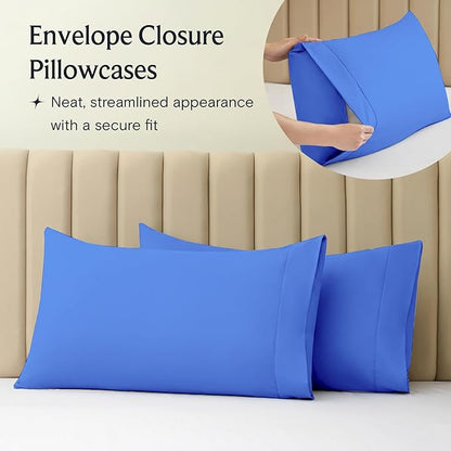 LuxClub 4 PC Sheet Set Bed Sheets Deep Pockets 16" Eco Friendly Wrinkle Free Cooling Machine Washable Hotel Bedding Silky Soft - Marine Blue King