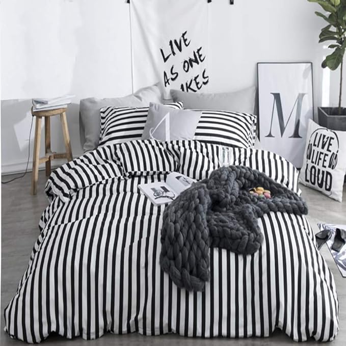 CLOTHKNOW Striped Twin/Twin XL Comforter Set Black and White Bedding Comforter Sets Farmhouse Comforter Soft Ticking Bedding