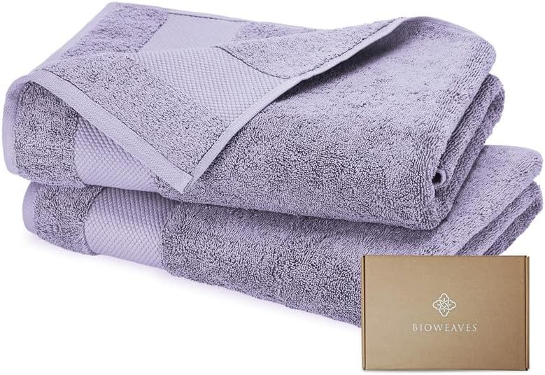 BIOWEAVES 100% Organic Cotton Bath Sheet Set of 2 | Soft Oversized Bath Towels | 700 GSM Premium Bath Towel Sheet Set GOTS Certified - Lavender
