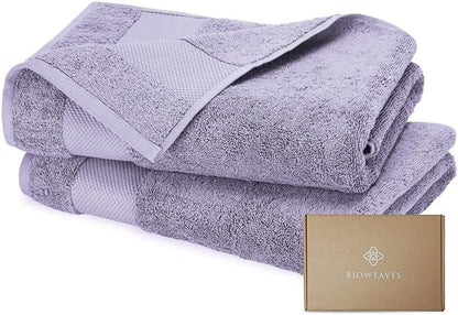 BIOWEAVES 100% Organic Cotton 700 GSM Plush Luxury Bath Towels for Bathroom 30" x 58" GOTS Certified - Lavender, Pack of 2